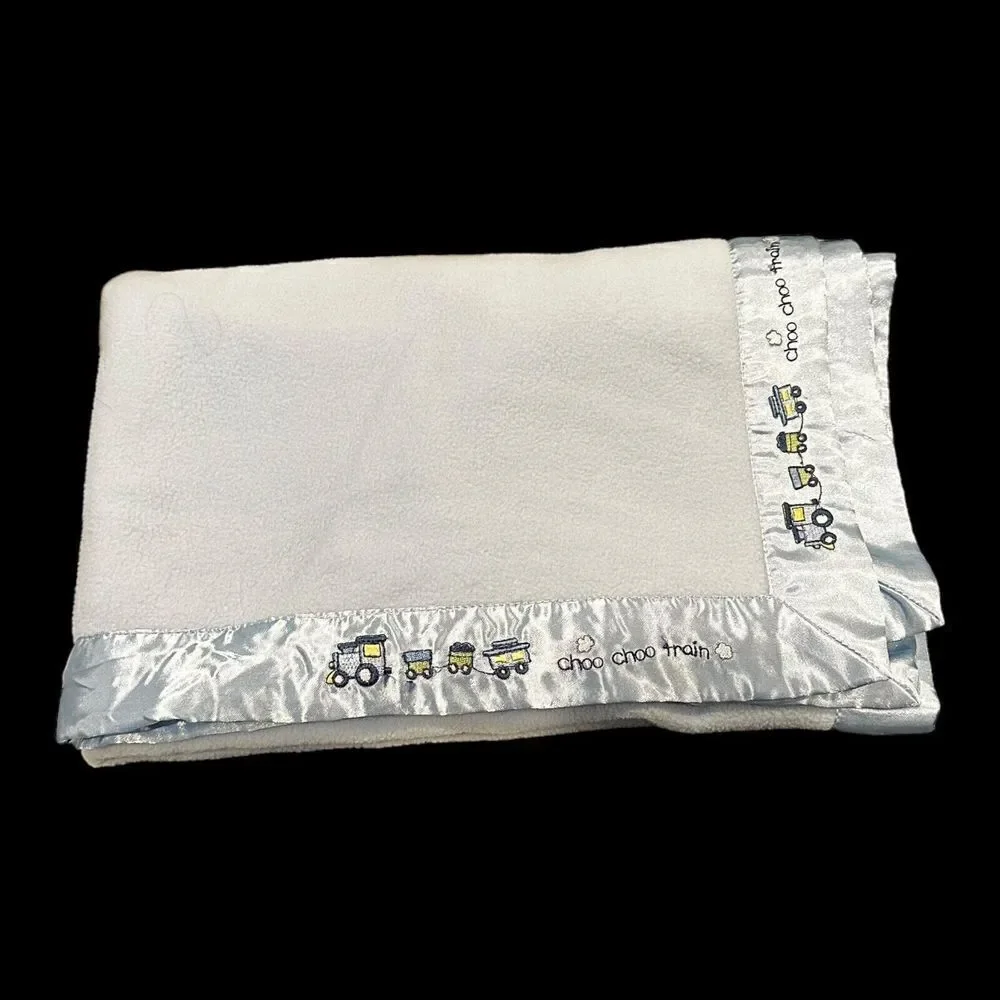 Small Wonders Baby Blanket Satin Trim Choo Choo Train Blue Security Fleece Kmart